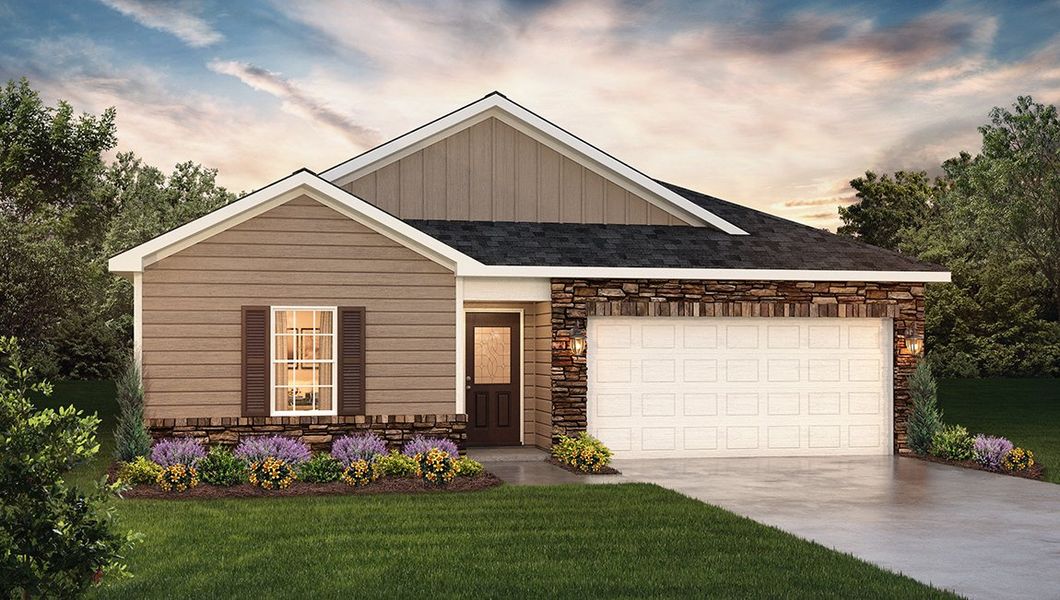 Representative exterior photo of a completed home built from the FREEPORT by D.R. Horton in Gibson Grove, Laurens, SC (Image 17). Representative exterior photo of a completed home built from the FREEPORT by D.R. Horton in Gibson Grove, Laurens, SC (Image 17).