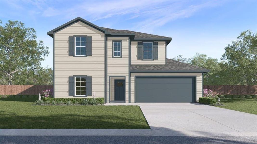 Two-story residence featuring light-toned siding and dark trim Two-story residence featuring light-toned siding and dark trim