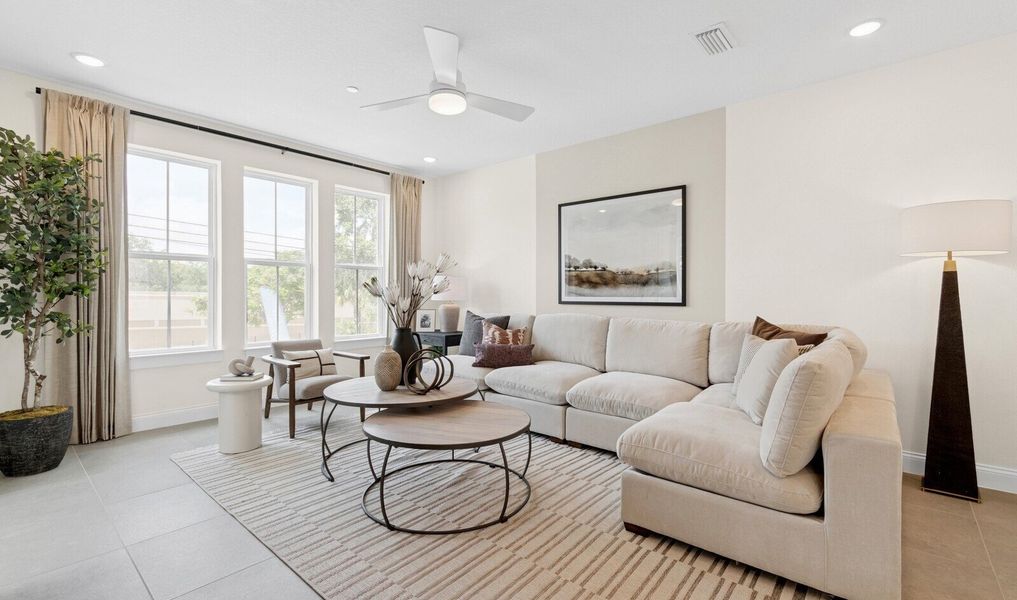 Great room with tile flooring Great room with tile flooring