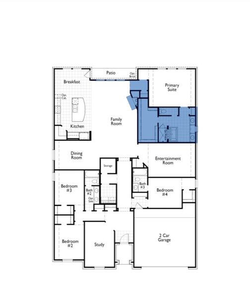 2D floor plan layout for the Chesterfield Plan by Highland Homes in Mosaic: Artisan Series - 60ft Lots, Prosper, TX (Image 5).