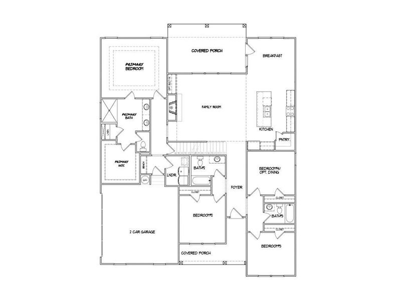 2D floor plan layout for the The Rosewood II by My Home Communities in Magnolia Ridge, Monroe, GA (Image 5).