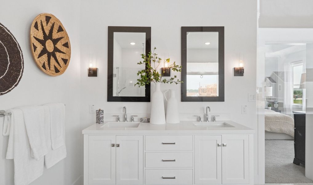 Primary bath with freestanding dual vanity Primary bath with freestanding dual vanity
