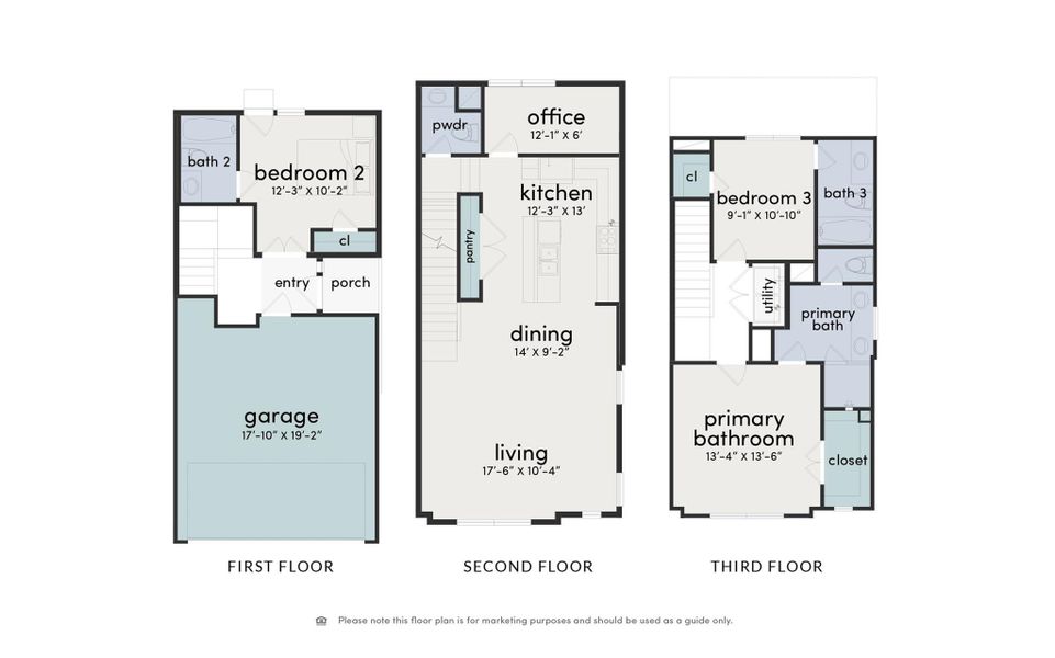 3-story floor plan!3 bedrooms, 3.5 bathrooms and a flex room.