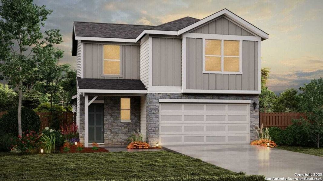 Front exterior of a new home in Talley Fields, San Antonio, TX, highlighting curb appeal (Image 1). Front exterior of a new home in Talley Fields, San Antonio, TX, highlighting curb appeal (Image 1).