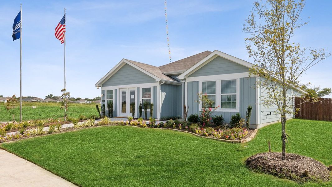 Representative exterior photo of a completed home built from the Huntsville by D.R. Horton in Corsicana Commons, Corsicana, TX (Image 19). Representative exterior photo of a completed home built from the Huntsville by D.R. Horton in Corsicana Commons, Corsicana, TX (Image 19).