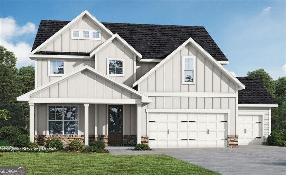 Front exterior of a new home in , Villa Rica, GA, highlighting curb appeal (Image 1). Front exterior of a new home in , Villa Rica, GA, highlighting curb appeal (Image 1).