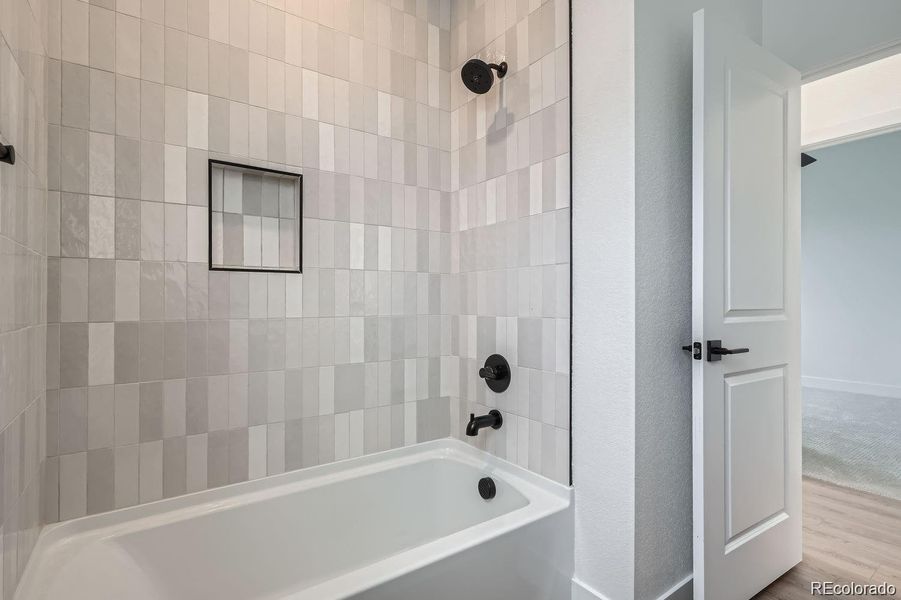 Tub and shower in full bathroom.