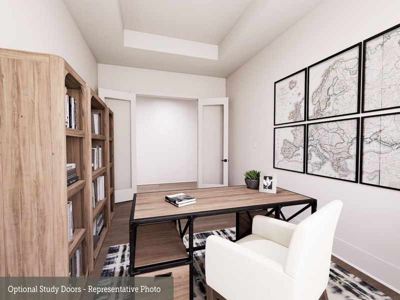 EXAMPLE PHOTO: Study offers glass French doors for Privacy. Treyed ceiling too! EXAMPLE PHOTO: Study offers glass French doors for Privacy. Treyed ceiling too!