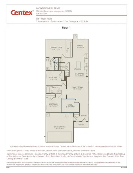 2D floor plan layout of this home in Montgomery Bend, Montgomery, TX (Image 2).