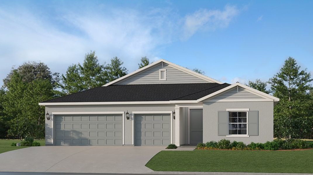 Front exterior of a new home in Willow: Manor Homes, Punta Gorda, FL, highlighting curb appeal (Image 1).