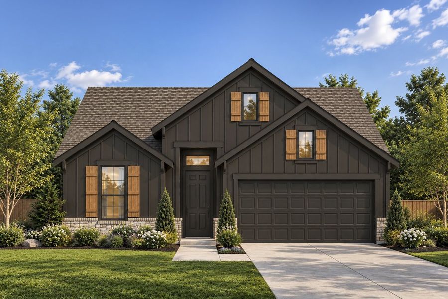 Front exterior of a new home in South Meadow, Melissa, TX, highlighting curb appeal (Image 1). Front exterior of a new home in South Meadow, Melissa, TX, highlighting curb appeal (Image 1).