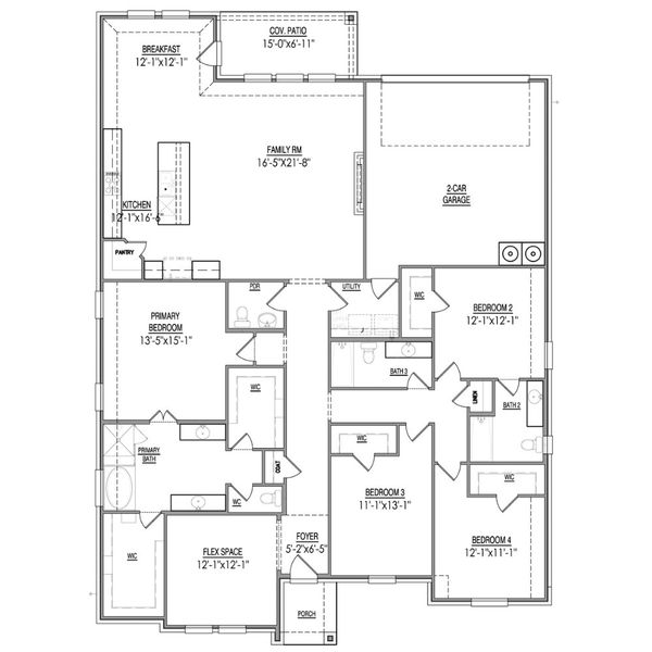 2D floor plan layout for the The Willow by Lillian Custom Homes in Dominion Park, Waxahachie, TX (Image 5).