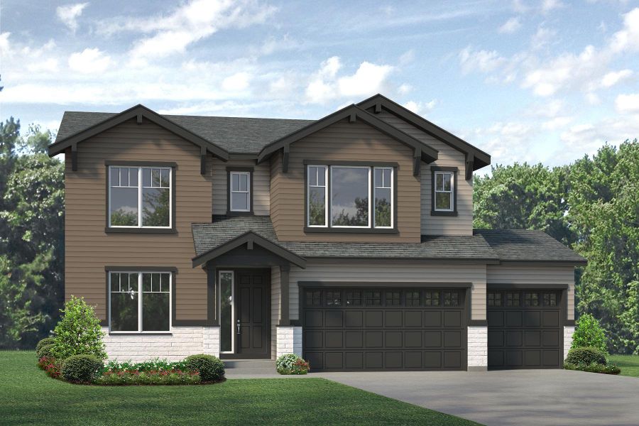 Representative exterior photo of a completed home built from the Silverton by Risewell Homes in Highlands Preserve, Mead, CO (Image 20). Representative exterior photo of a completed home built from the Silverton by Risewell Homes in Highlands Preserve, Mead, CO (Image 20).