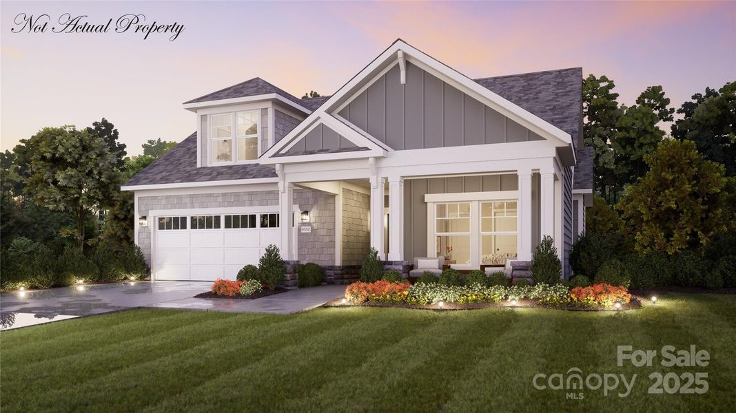 Front exterior of a new home in The Courtyards at Quail Park, Mint Hill, NC, highlighting curb appeal (Image 1).
