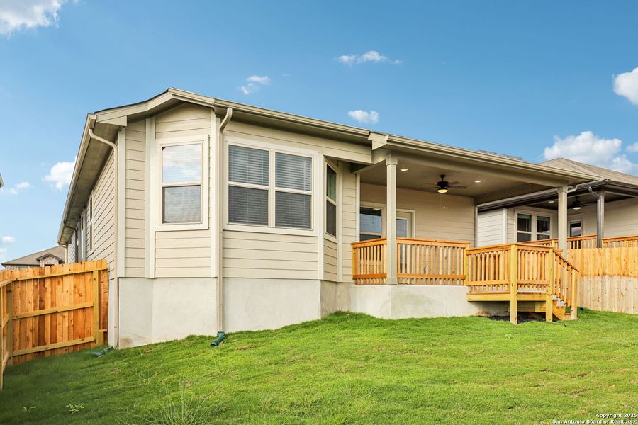 Exterior details and patio area of a home in Legendary Trails - Premier Series, Cibolo (Image 21).