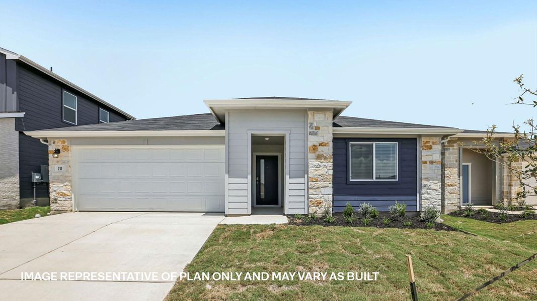 Front exterior of a new home in Southgrove, Kyle, TX, highlighting curb appeal (Image 21). Front exterior of a new home in Southgrove, Kyle, TX, highlighting curb appeal (Image 21).