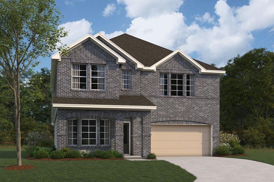 Front exterior of a new home in Summerview, Fulshear, TX, highlighting curb appeal (Image 1).