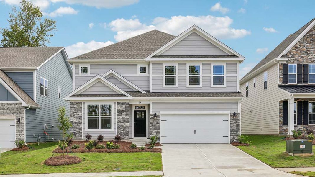 Front exterior of a new home in Brantley, Mooresville, NC, highlighting curb appeal (Image 1).