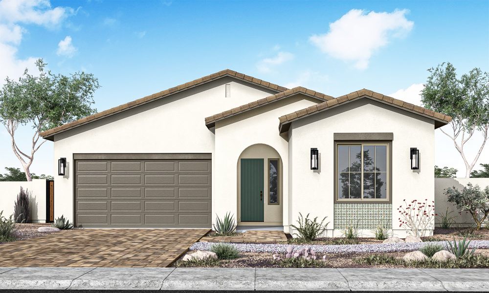 Representative exterior photo of a completed home built from the Juniper Plan 40-7 by Tri Pointe Homes in Soleo, San Tan Valley, AZ (Image 17).