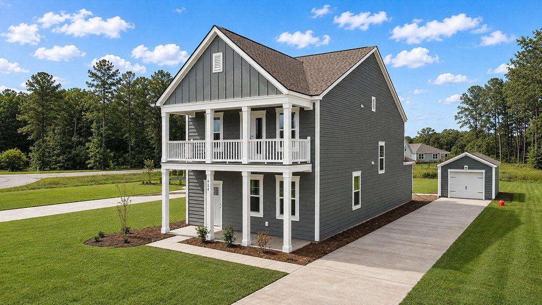 Front exterior of a new home in Rivers Reach, Yemassee, SC, highlighting curb appeal (Image 2).
