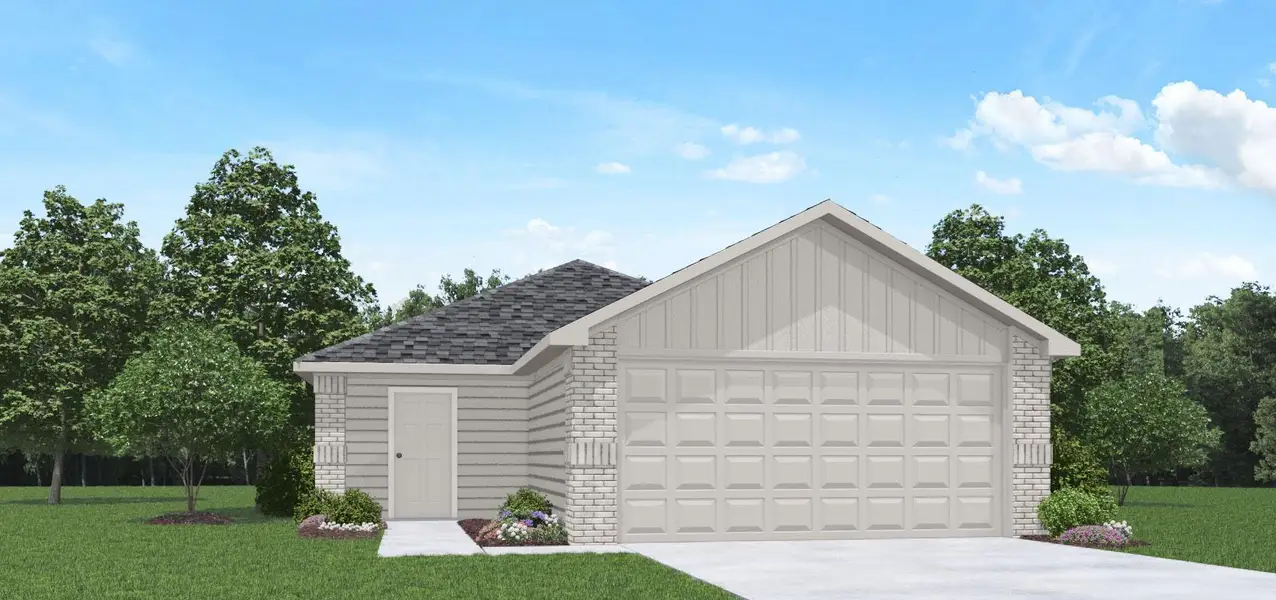 Front exterior of a new home in Porters Mill, New Caney, TX, highlighting curb appeal (Image 1). Front exterior of a new home in Porters Mill, New Caney, TX, highlighting curb appeal (Image 1).