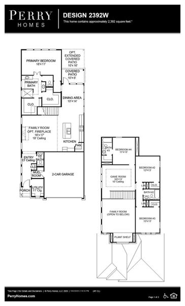2D floor plan layout of this home in Brookewater 40', Rosenberg, TX (Image 2).