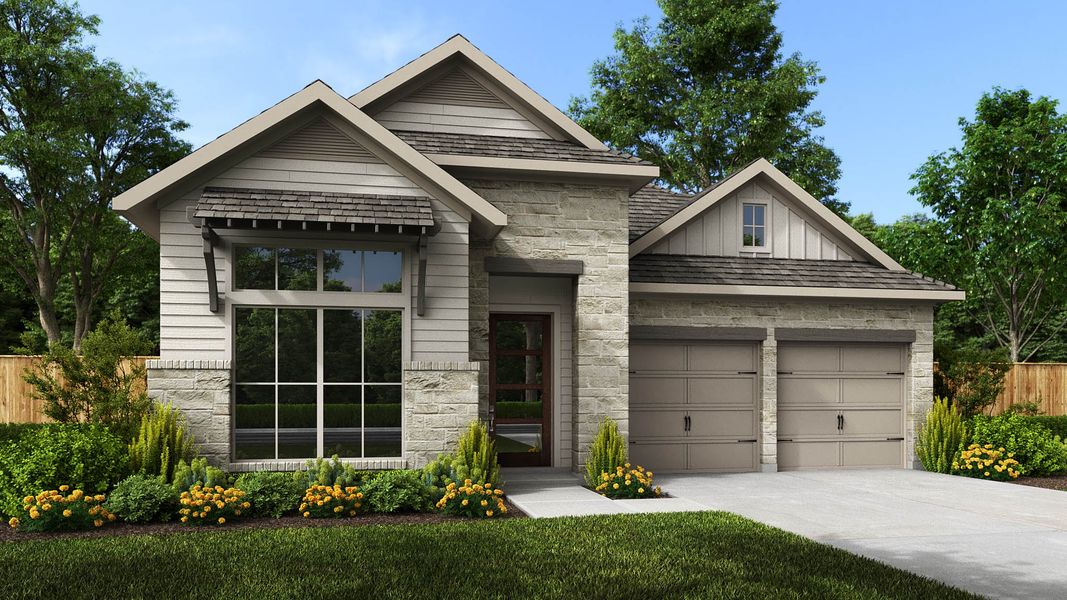 Representative exterior photo of a completed home built from the 2433E by Perry Homes in Veramendi, New Braunfels, TX (Image 3).