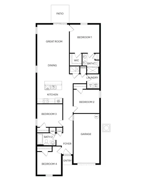 2D floor plan layout of this home in Woodside at Ormond Station, Ormond Beach, FL (Image 2).