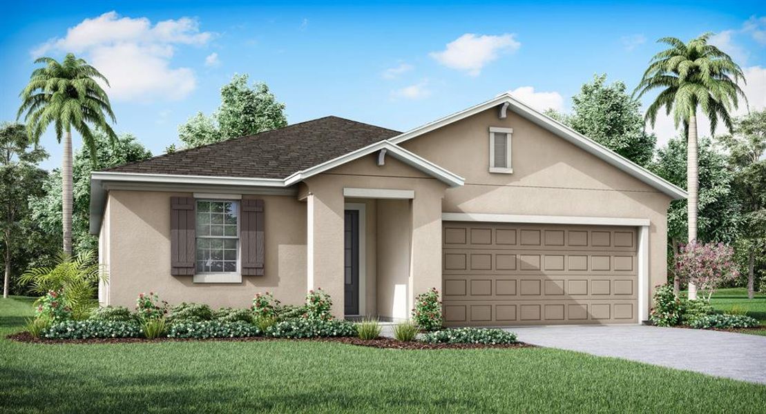 Front exterior of a new home in Rainwood, Groveland, FL, highlighting curb appeal (Image 1).