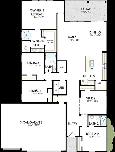 2D floor plan layout of this home in The Preserve at Laurelton – Canopy Collection, Green Cove Springs, FL (Image 3). 2D floor plan layout of this home in The Preserve at Laurelton – Canopy Collection, Green Cove Springs, FL (Image 3).
