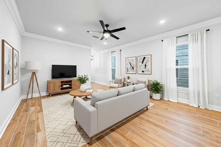 Front exterior of a new home in Crescent and Symphony at Hammock Bay, Freeport, FL, highlighting curb appeal (Image 14). Front exterior of a new home in Crescent and Symphony at Hammock Bay, Freeport, FL, highlighting curb appeal (Image 14).