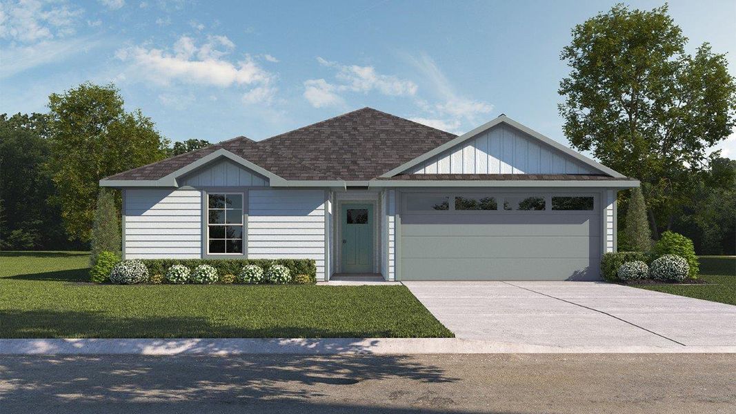 Representative exterior photo of a completed home built from the Bellvue by D.R. Horton in Kokomo, Rockport, TX (Image 1). Representative exterior photo of a completed home built from the Bellvue by D.R. Horton in Kokomo, Rockport, TX (Image 1).