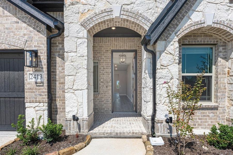 Front exterior of a new home in Devonshire Classic 60-65, Forney, TX, highlighting curb appeal (Image 27). Front exterior of a new home in Devonshire Classic 60-65, Forney, TX, highlighting curb appeal (Image 27).