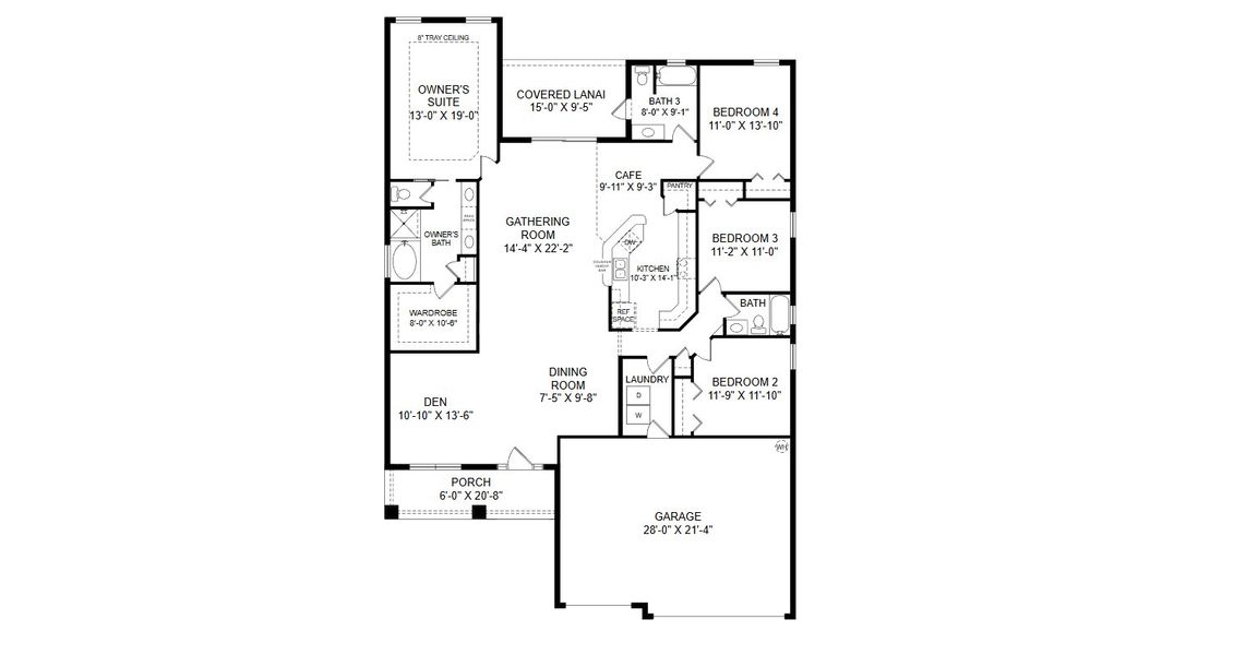 2D floor plan layout for the Westin II by Highland Homes of Florida in Sunridge Chase, Ruskin, FL (Image 4).