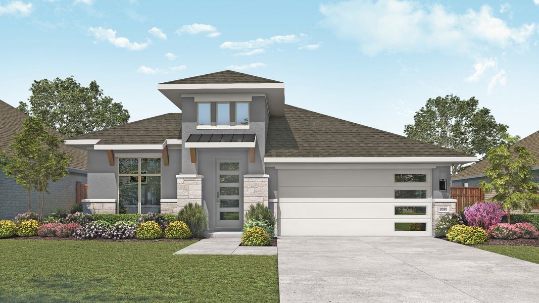 Representative exterior photo of a completed home built from the Laurel by DRB Homes in Parkside on the River, Georgetown, TX (Image 7). Representative exterior photo of a completed home built from the Laurel by DRB Homes in Parkside on the River, Georgetown, TX (Image 7).