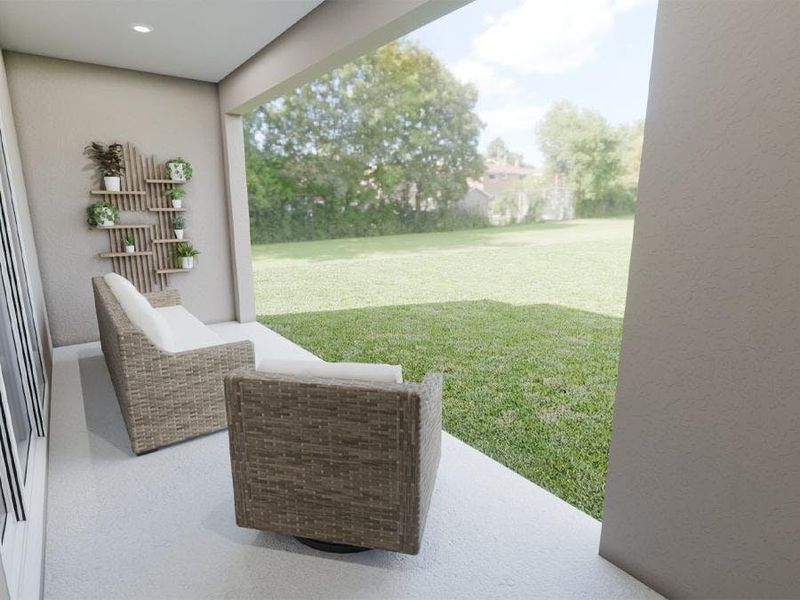 Your interior opens to outdoor living space on a large covered lanai (Artist`s rendering) Your interior opens to outdoor living space on a large covered lanai (Artist`s rendering)