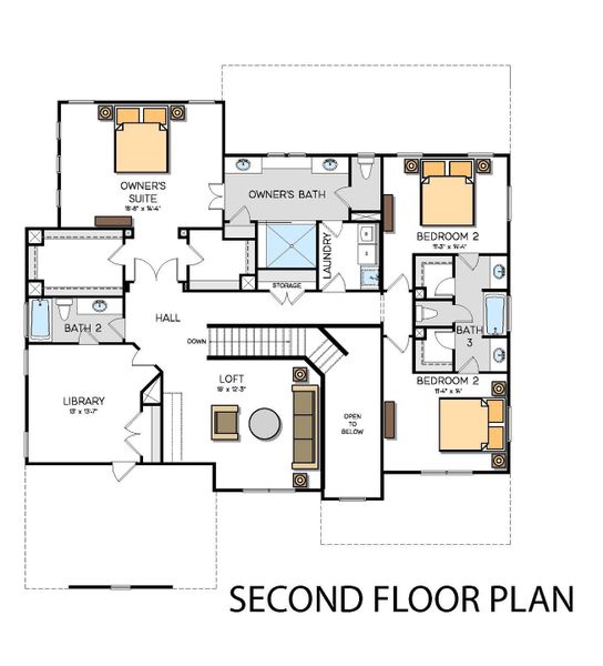 2D floor plan layout for the Harvard by Greybrook Homes in Deer Brook, Mooresville, NC (Image 6).