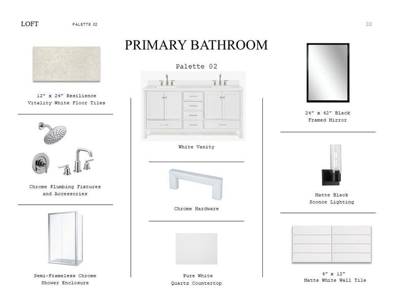 Loft Look Palette 2: Primary Bathroom Selection Sheet (*Artist rendering used for illustration purposes only.)