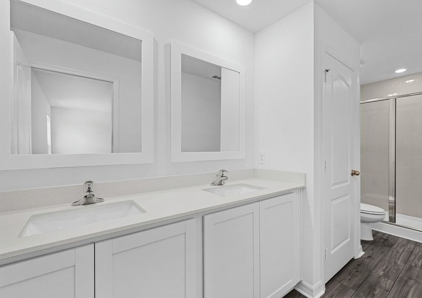 The master bathroom has a spacious vanity, making it easy to get ready in the mornings The master bathroom has a spacious vanity, making it easy to get ready in the mornings