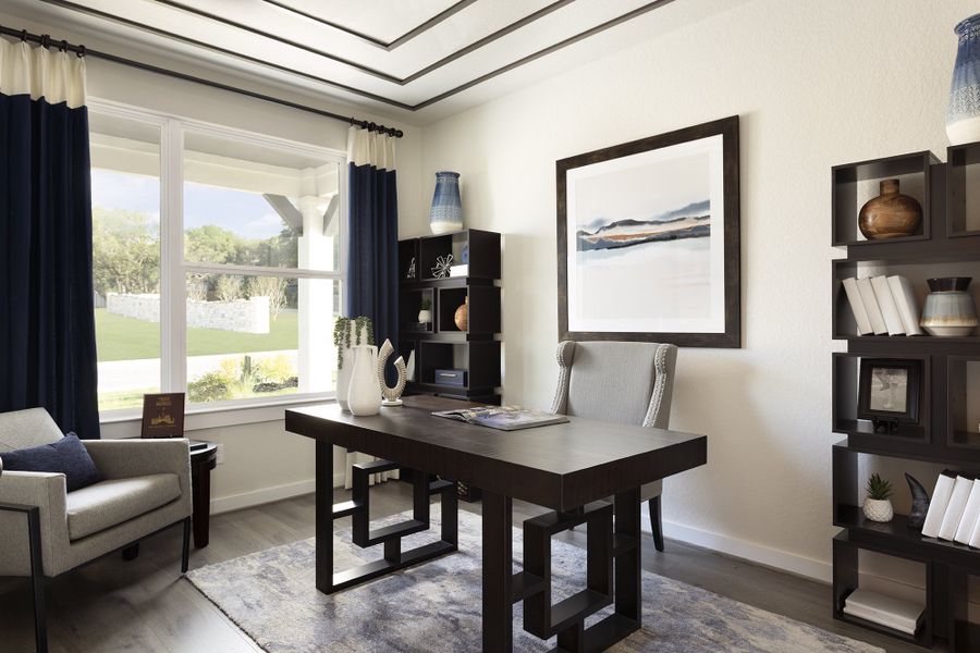 Representative furnished interior of a home built from the Quinley by Scott Felder Homes in Prominence, San Antonio (Image 23).