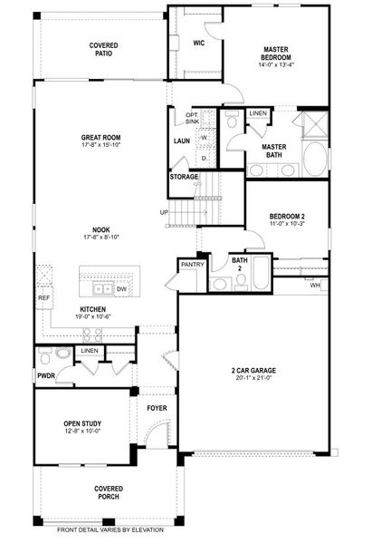 2D floor plan layout for the Whitney w/Loft by Fulton Homes in Sierra Nevada, Surprise, AZ (Image 4).