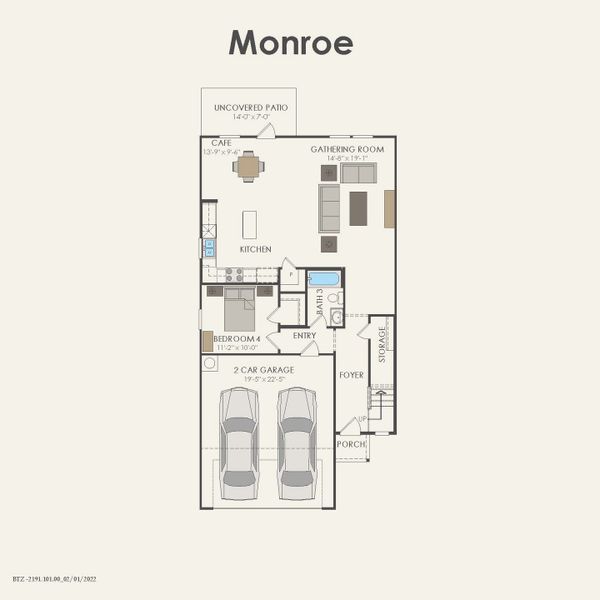 2D floor plan layout for the Monroe by Centex in Clearhaven, Princeton, TX (Image 4).