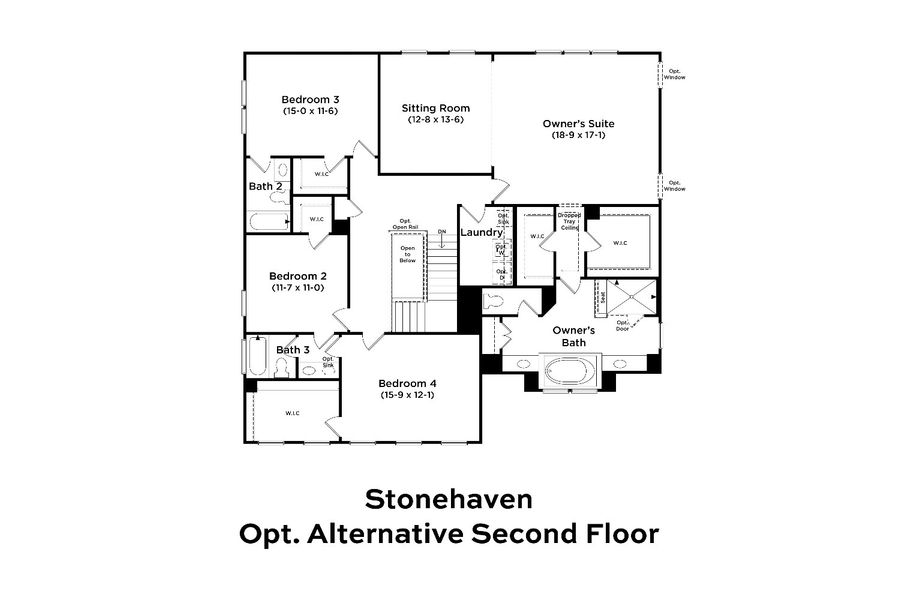 2D floor plan layout for the Stonehaven by DRB Homes in Sanctuary at Panther Creek, Durham, NC (Image 33).