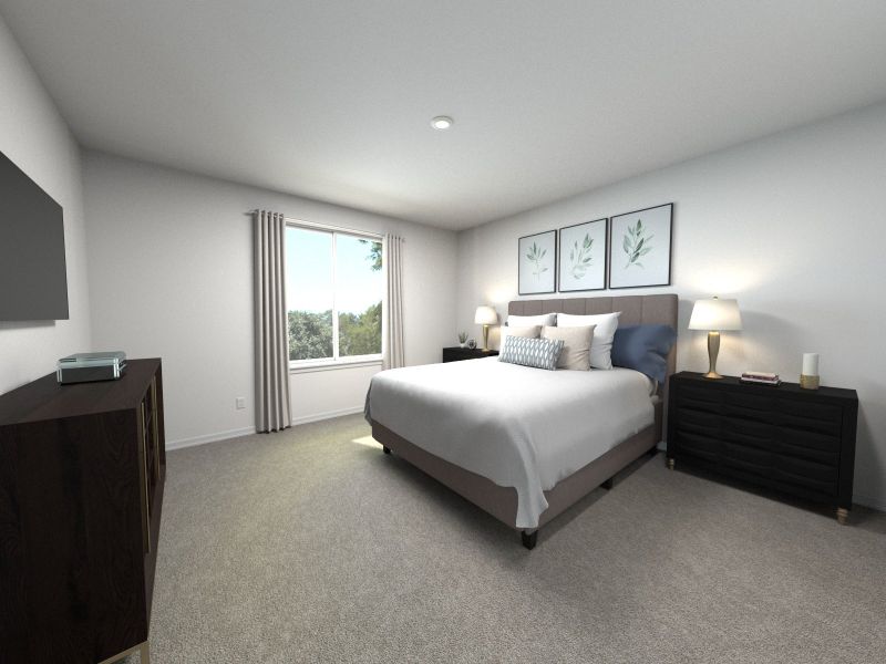 Rendering of the Primary Bedroom in the Redwood Floorplan.