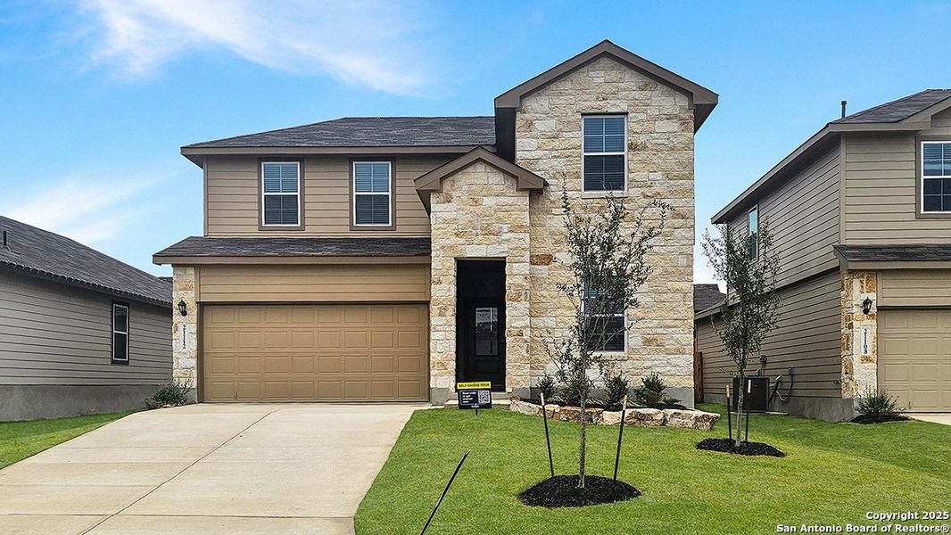 Front exterior of a new home in Brookstone Creek, San Antonio, TX, highlighting curb appeal (Image 1). Front exterior of a new home in Brookstone Creek, San Antonio, TX, highlighting curb appeal (Image 1).