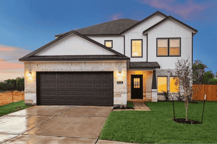 Representative exterior photo of a completed home built from the Madison 2434D by Saratoga Homes in Kendall Lakes, Alvin, TX (Image 1). Representative exterior photo of a completed home built from the Madison 2434D by Saratoga Homes in Kendall Lakes, Alvin, TX (Image 1).