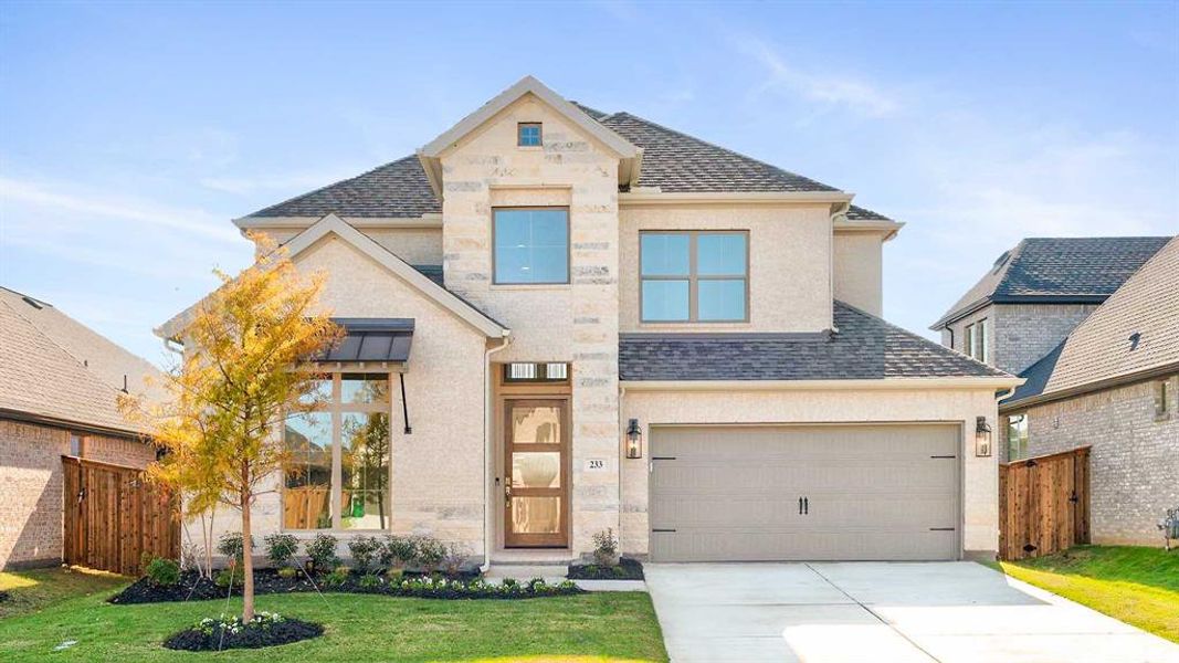 Front exterior of a new home in Trinity Falls 50', McKinney, TX, highlighting curb appeal (Image 22).