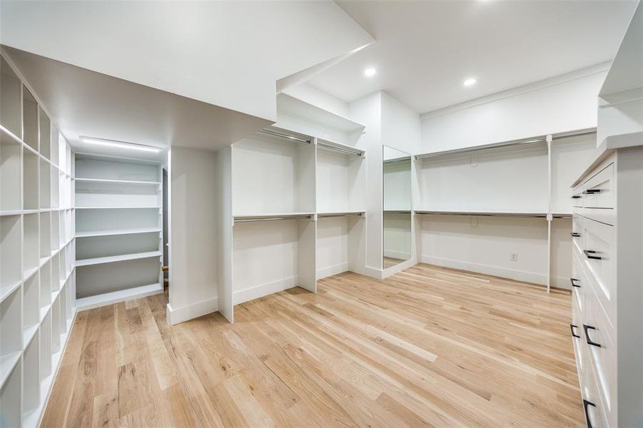 Spacious closet featuring light hardwood / wood-style flooring