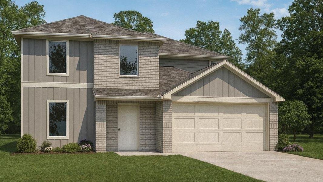 Front exterior of a new home in Lexington Heights, Willis, TX, highlighting curb appeal (Image 1). Front exterior of a new home in Lexington Heights, Willis, TX, highlighting curb appeal (Image 1).