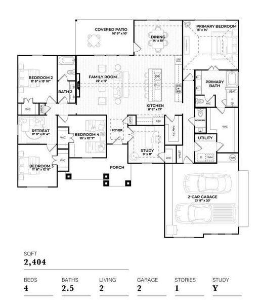 2D floor plan layout of this home in Windmill Creeks, Weatherford, TX (Image 3).